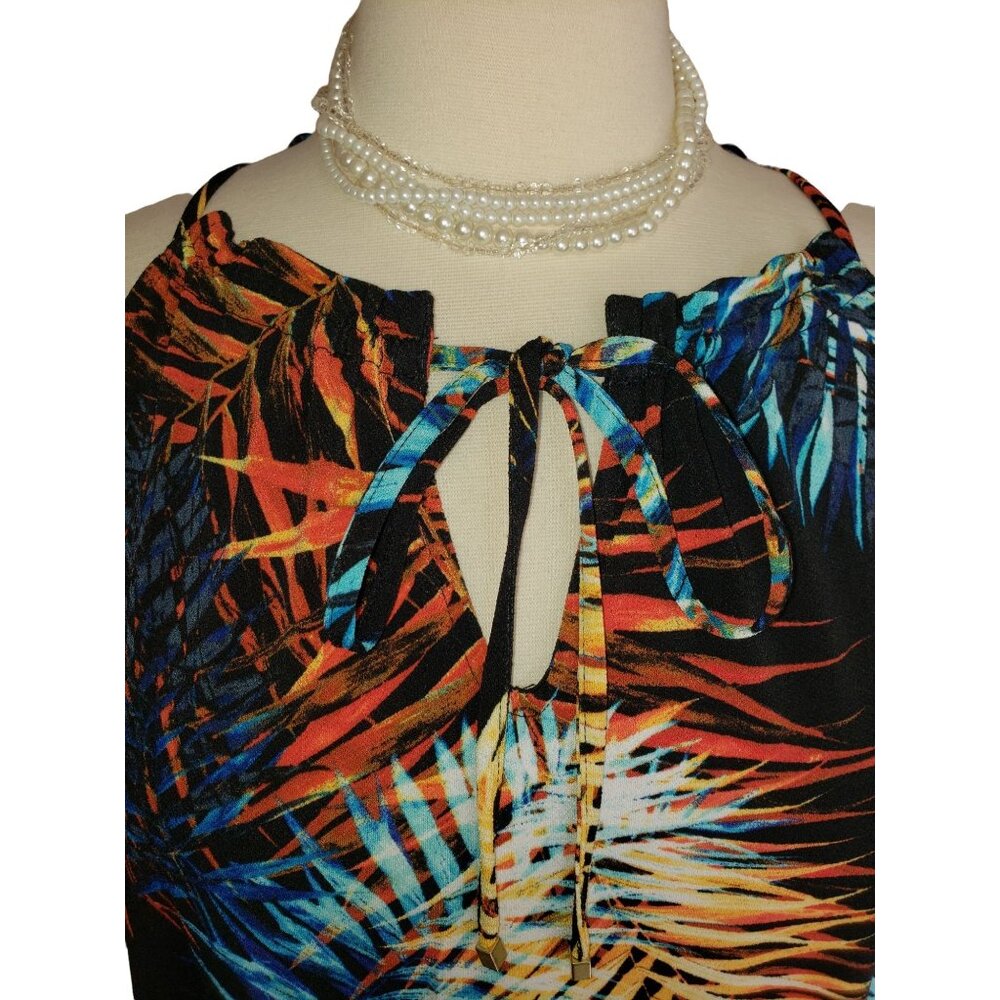 Worthington Womens XL Sleeveless Blouse Tropical Print Halter Ruffle Tank Boho - Picture 5 of 9